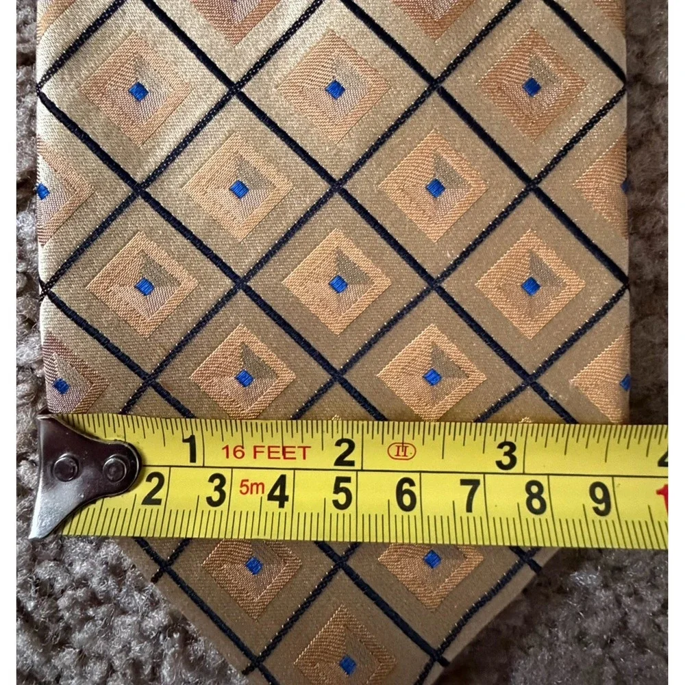 Botany 500 Men's Neckwear Tie Gold Black Blue Diamond 100% Silk JBHS